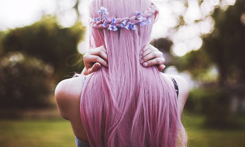 Обои цветы, девушка, спина, розовые волосы, flowers, girl, back, pink hair разрешение 2048x1279 Загрузить