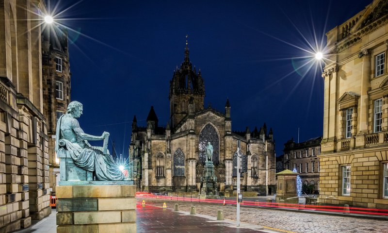 Обои ночь, эдинбург, храм, уличные фонари, собор, st giles' cathedral, эдинбургский собор, город, дома, улица, памятник, шотландия, night, edinburgh, temple, street lights, cathedral, the city, home, street, monument, scotland разрешение 4005x2590 Загрузить