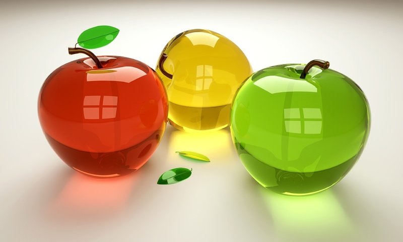 Обои разноцветные, яблоки, графика, стеклянные, 3д, colorful, apples, graphics, glass, 3d разрешение 3840x2400 Загрузить