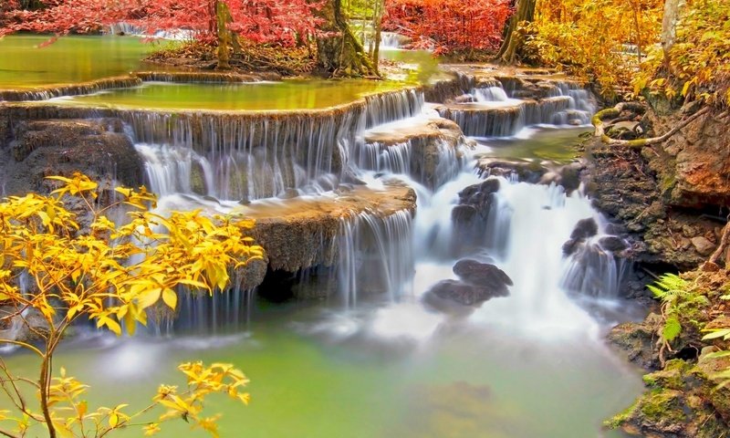 Обои камни, водопад хуай мэй хамин, huay mae khamin waterfalls, лес, khuean srinagarindra national park, водопад хуай мае кхамин, водопад, kamin mae huay, осень, таиланд, тропики, huay maekamin waterfall, канчанабури, stones, forest, waterfall, autumn, thailand, tropics, waterfall huay maekamin, kanchanaburi разрешение 1920x1200 Загрузить