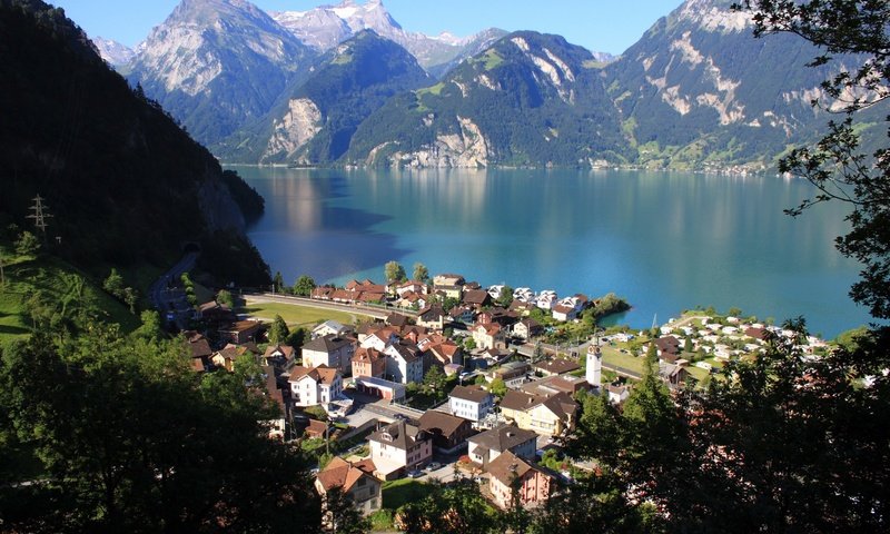 Обои озеро, горы, пейзаж, город, швейцария, morschach, lake, mountains, landscape, the city, switzerland разрешение 3072x2048 Загрузить