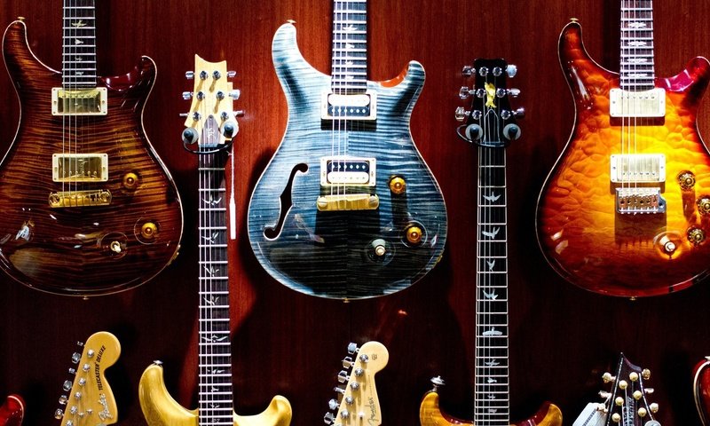 Обои гитара, стена, электрогитара, гитары, музыкальный инструмент, guitar, wall, electric guitar, musical instrument разрешение 1920x1080 Загрузить