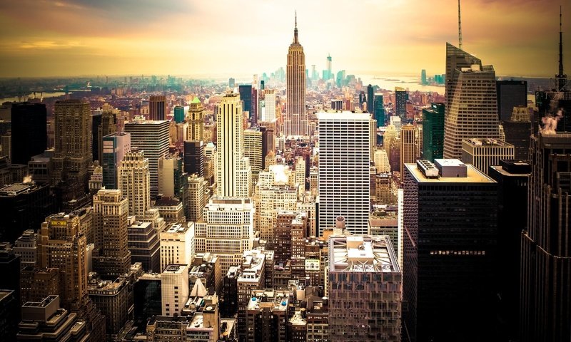 Обои закат, город, америка, небоскребы, сша, нью - йорк, sunset, the city, america, skyscrapers, usa, new york разрешение 2048x1365 Загрузить