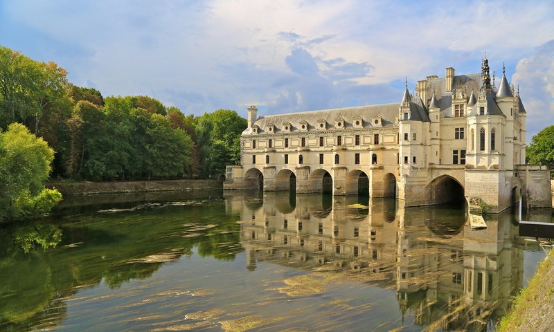 Обои отражение, замок, франция, замок шенонсо, эдр и луара, chenonceaux, река шер, reflection, castle, france, the castle of chenonceau, edr-et-loire разрешение 1920x1200 Загрузить