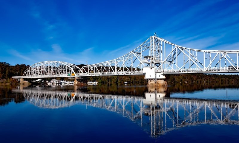 Обои небо, река, отражение, мост, сша, коннектикут, the sky, river, reflection, bridge, usa, connecticut разрешение 2200x1150 Загрузить