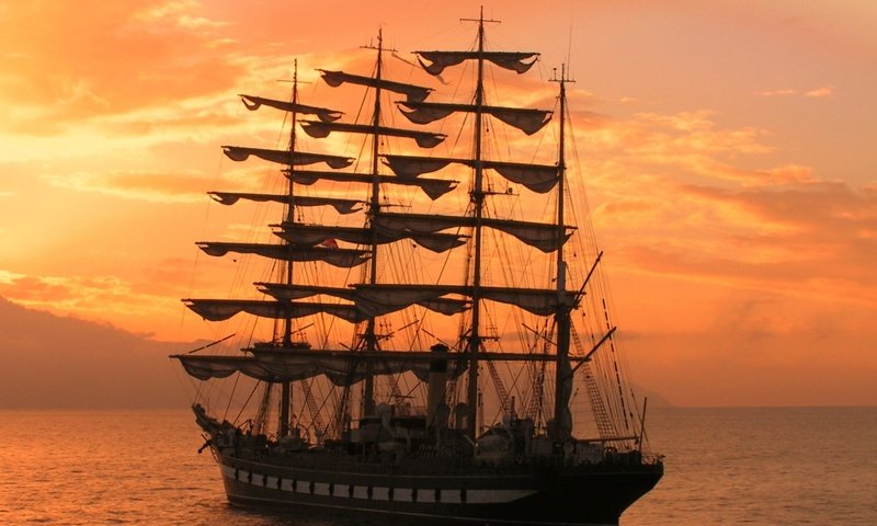 Обои вечер, море, корабль, барк, the evening, sea, ship, bark разрешение 1920x1200 Загрузить