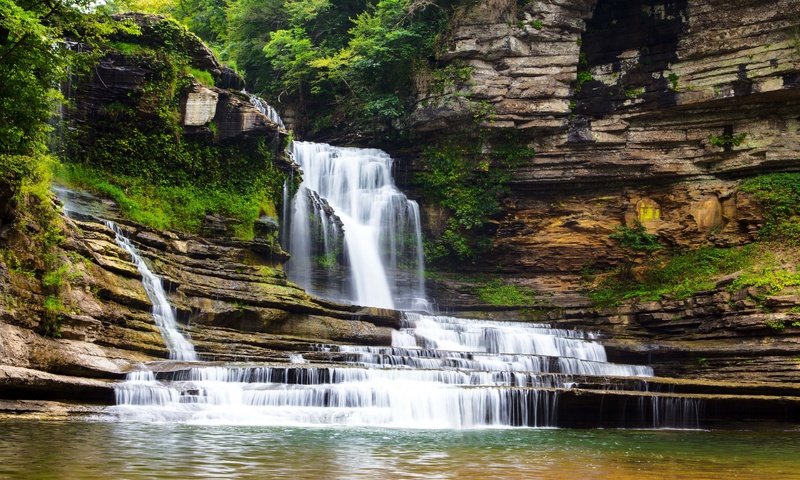 Обои скалы, природа, пейзаж, водопад, каскад, rocks, nature, landscape, waterfall, cascade разрешение 3840x2400 Загрузить