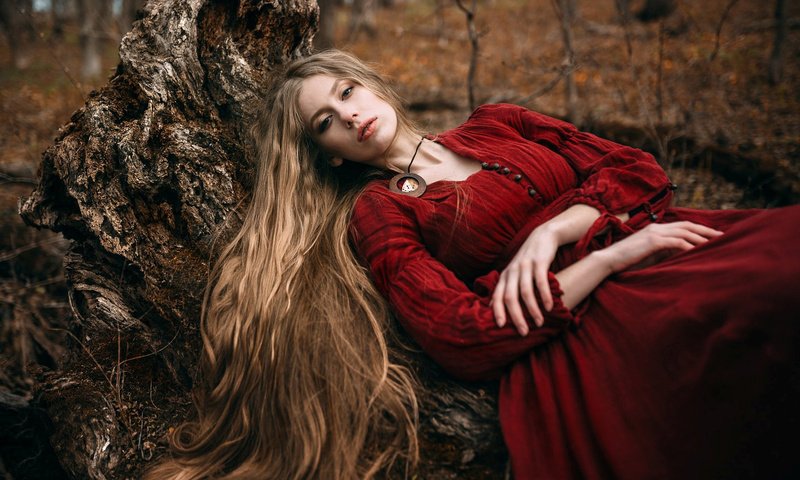 Обои дерево, лес, девушка, взгляд, лицо, длинные волосы, лежа, tree, forest, girl, look, face, long hair, lying разрешение 1920x1200 Загрузить