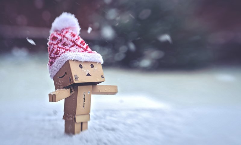 Обои снег, зима, шапка, человечек, коробка, данбо, snow, winter, hat, man, box, danbo разрешение 1920x1200 Загрузить