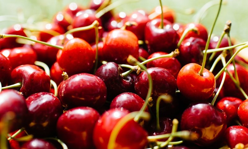 Обои макро, черешня, ягоды, вишня, много, боке, сочная, macro, cherry, berries, a lot, bokeh, juicy разрешение 6000x3375 Загрузить