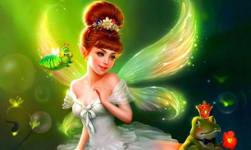 Обои фэнтези, крылья, фея, лягушка, гусеница, fantasy, wings, fairy, frog, caterpillar разрешение 2560x1600 Загрузить
