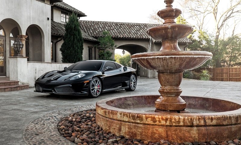 Обои фонтан, автомобиль, феррари, особняк, спорт кар, ferrari f430, fountain, car, ferrari, mansion, sports car разрешение 1920x1200 Загрузить