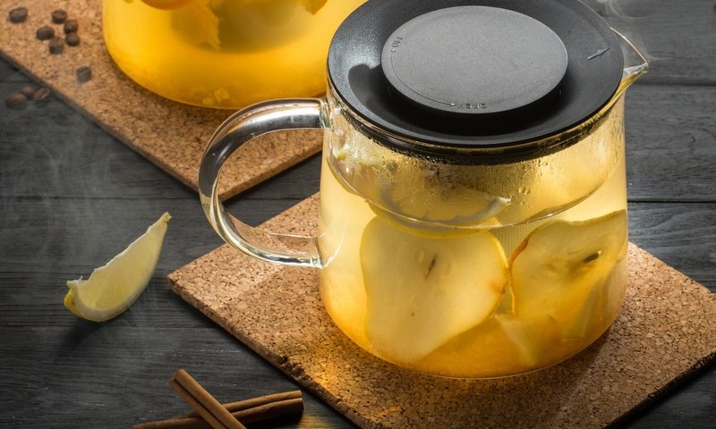 Обои напиток, корица, фрукты, лимон, чай, груша, drink, cinnamon, fruit, lemon, tea, pear разрешение 2400x1640 Загрузить