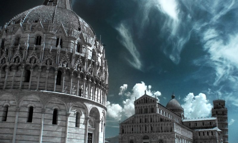 Обои собор, башня, италия, пиза, инфракрасный снимок, баптистерий, cathedral, tower, italy, pisa, infrared the, the baptistery разрешение 2026x1440 Загрузить