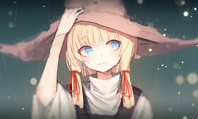 Обои блонд, мория сувако, глаза голубые, тохо, raining, witch hat, blonde, moriya suwako, blue eyes, touhou разрешение 1920x1080 Загрузить