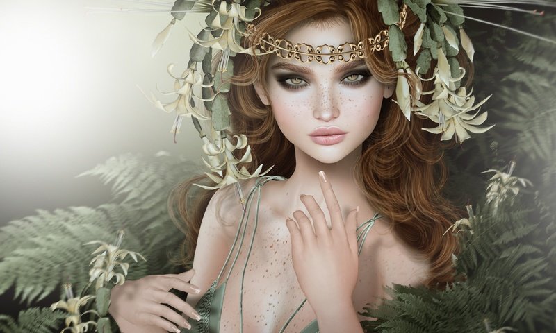 Обои цветы, девушка, волосы, венок, flowers, girl, hair, wreath разрешение 2048x1401 Загрузить