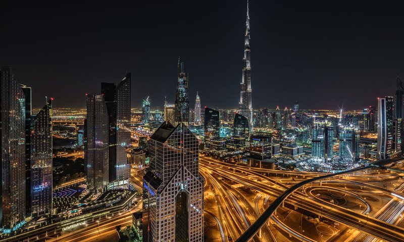 Обои ночь, огни, город, дубаи, оаэ, achim thomae, night, lights, the city, dubai, uae разрешение 1920x1200 Загрузить