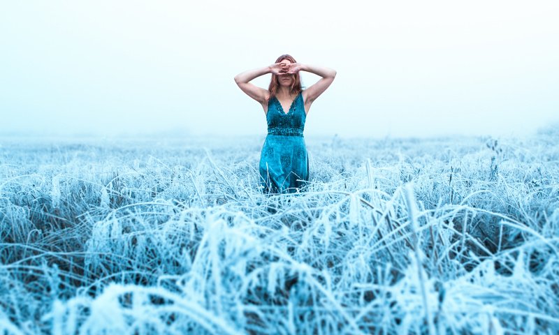 Обои трава, девушка, платье, поле, иней, холод, синее платье, lizzy gadd, grass, girl, dress, field, frost, cold, blue dress разрешение 2048x1365 Загрузить