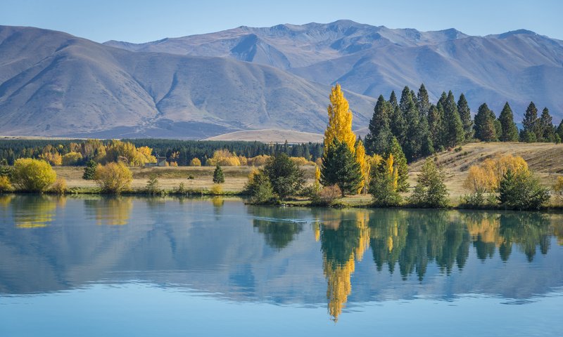 Обои деревья, озеро, горы, природа, отражение, осень, новая зеландия, daniela a. nievergelt, trees, lake, mountains, nature, reflection, autumn, new zealand разрешение 3840x2400 Загрузить