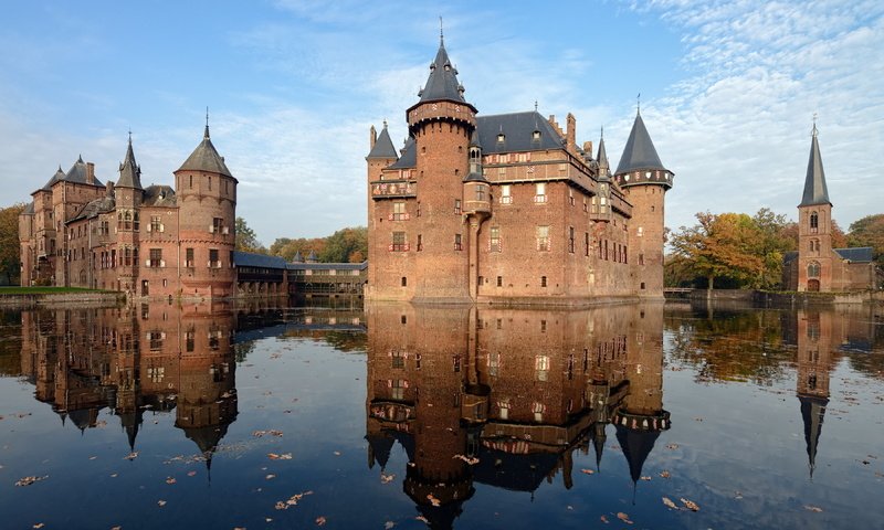 Обои вода, отражение, замок, нидерланды, голландия, замок де хаар, de haar castle, water, reflection, castle, netherlands, holland, castle de haar разрешение 3840x2160 Загрузить