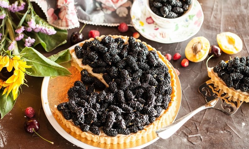 Обои фрукты, ягоды, выпечка, пирог, начинка, шелковица, fruit, berries, cakes, pie, filling, mulberry разрешение 2048x1341 Загрузить