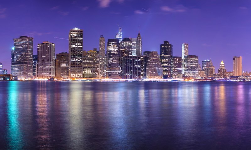 Обои ночь, огни, отражение, город, небоскребы, сша, нью-йорк, night, lights, reflection, the city, skyscrapers, usa, new york разрешение 4935x2776 Загрузить