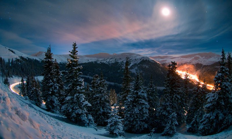 Обои дорога, ночь, природа, лес, зима, колорадо, mike berenson, road, night, nature, forest, winter, colorado разрешение 1920x1200 Загрузить