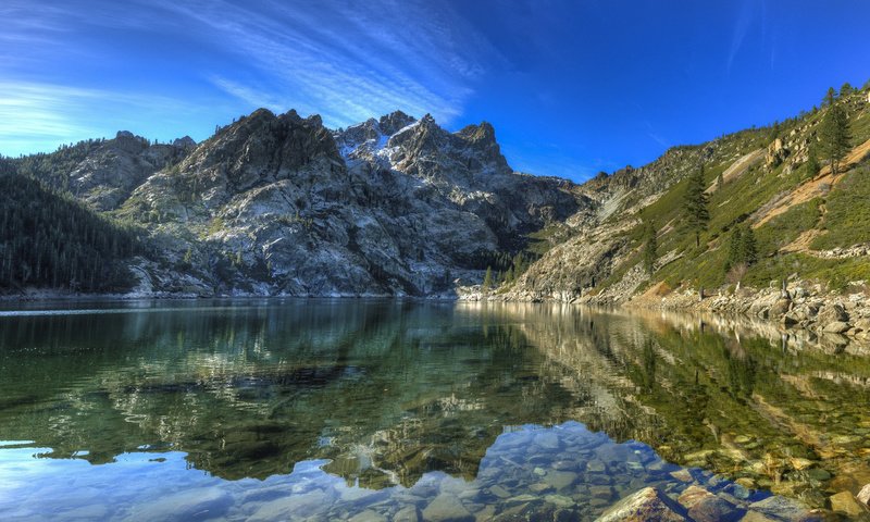 Обои небо, озеро, горы, природа, пейзаж, the sky, lake, mountains, nature, landscape разрешение 1920x1200 Загрузить
