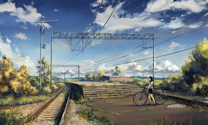 Обои арт, железная дорога, кусты, школьница, ступени, платформа, art, railroad, the bushes, schoolgirl, stage, platform разрешение 1920x1080 Загрузить