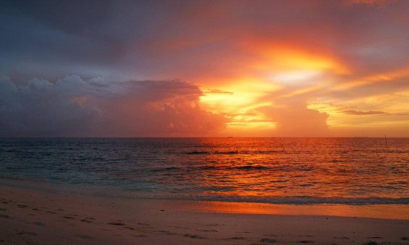 Обои небо, облака, закат, море, пляж, горизонт, 13, the sky, clouds, sunset, sea, beach, horizon разрешение 6356x2976 Загрузить