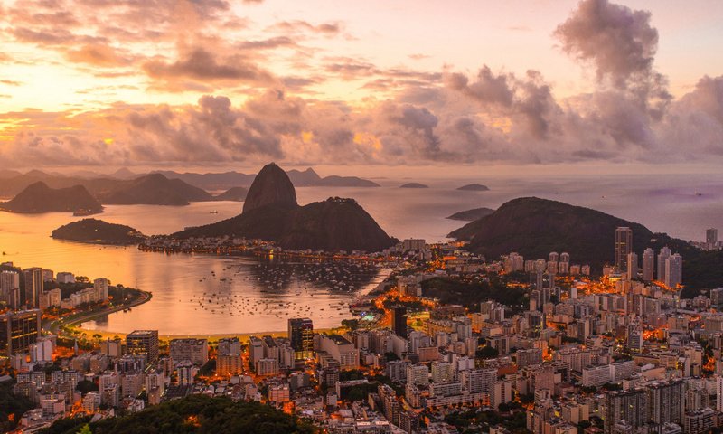 Обои пейзаж, панорама, город, бразилия, рио-де-жанейро, де, landscape, panorama, the city, brazil, rio de janeiro, de разрешение 1920x1080 Загрузить