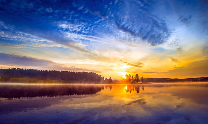 Обои озеро, закат, lake, sunset разрешение 5120x2880 Загрузить
