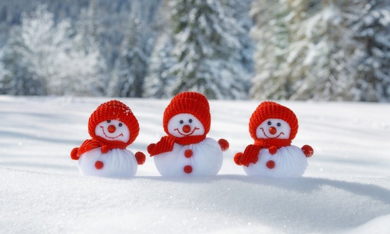 Обои снег, зима, фигурки, снеговики, snow, winter, figures, snowmen разрешение 2880x1800 Загрузить