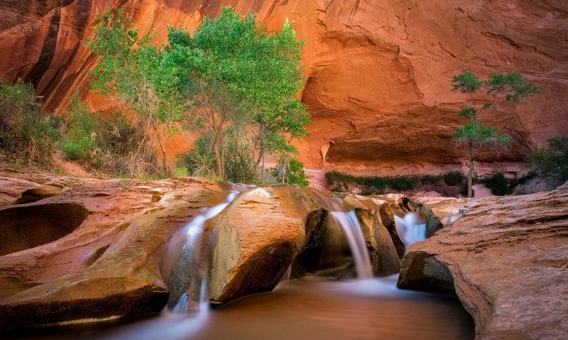 Обои река, скалы, пейзаж, водопад, каньон, david swindler, coyote gulch, эскаланте, river, rocks, landscape, waterfall, canyon, escalante разрешение 1920x1200 Загрузить