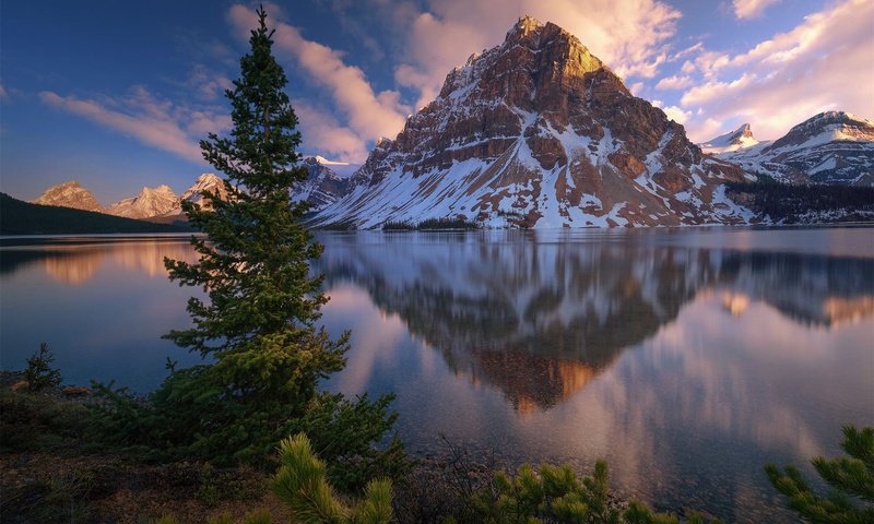 Обои озеро, боу-лейк, bow lake, горы, боу, природа, отражение, гора, канада, альберта, банф, lake, mountains, nature, reflection, mountain, canada, albert, banff разрешение 1920x1200 Загрузить