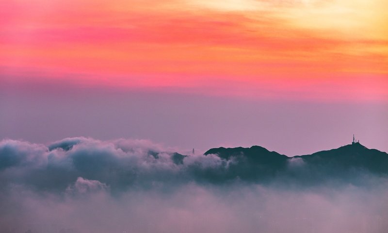 Обои облака, горы, закат, горизонт, clouds, mountains, sunset, horizon разрешение 5472x3648 Загрузить