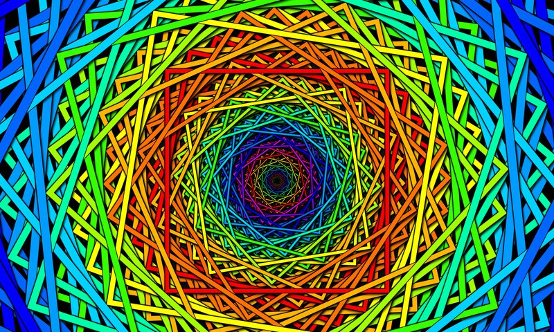 Обои линии, плетение, узор, цвет, радуга, разноцветный, сетка, спираль, фрактал, line, netting, pattern, color, rainbow, colorful, mesh, spiral, fractal разрешение 1920x1200 Загрузить