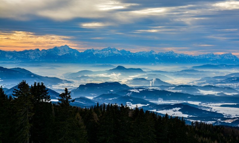 Обои горы, природа, лес, горизонт, австрия, mountains, nature, forest, horizon, austria разрешение 5434x3623 Загрузить