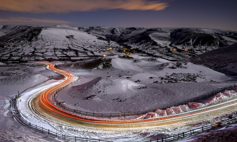 Обои дорога, огни, зима, road, lights, winter разрешение 2048x1304 Загрузить