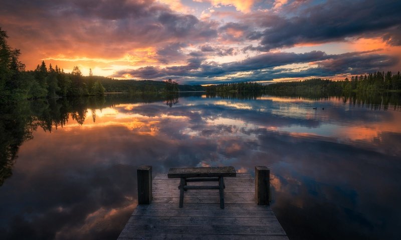 Обои облака, cl, деревья, озеро, закат, отражение, пейзаж, причал, норвегия, clouds, trees, lake, sunset, reflection, landscape, pier, norway разрешение 2000x1335 Загрузить