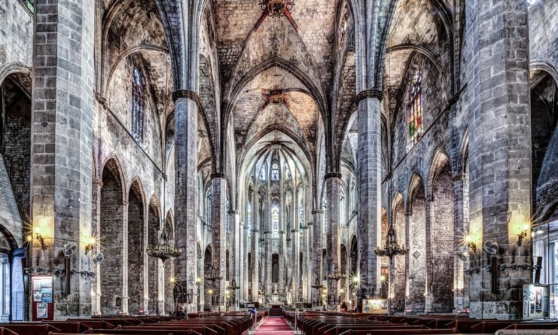 Обои церковь, испания, барселона, каталония, santa maria, санта-мария-дель-мар, church, spain, barcelona, catalonia, santa maria del mar разрешение 3840x2160 Загрузить