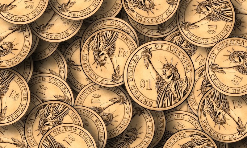 Обои деньги, золото, статуя свободы, монеты, money, gold, the statue of liberty, coins разрешение 4961x3508 Загрузить