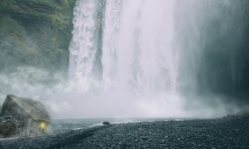 Обои река, природа, водопад, исландия, хижина, скогафосс, водопад скоугафосс, river, nature, waterfall, iceland, hut, skogarfoss, skogafoss waterfall разрешение 3820x2160 Загрузить
