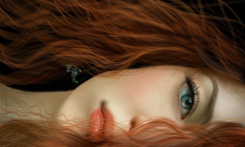 Обои арт, lovely face, девушка, взгляд, рыжая, волосы, губы, лицо, глаз, art, girl, look, red, hair, lips, face, eyes разрешение 1920x1200 Загрузить