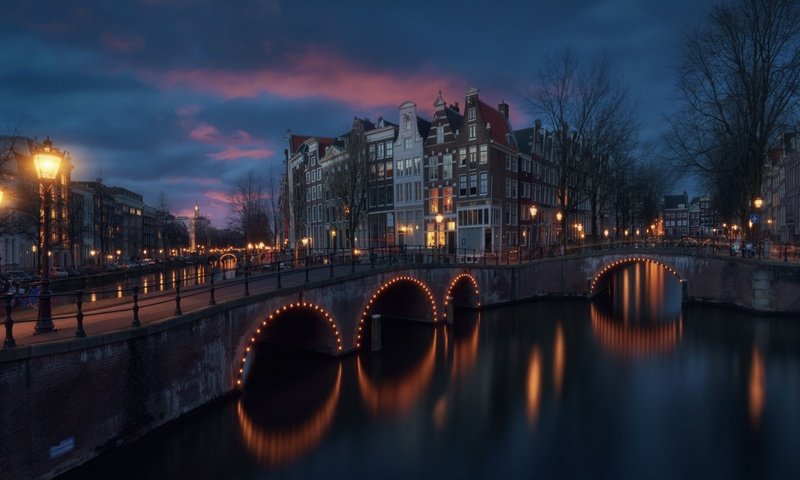 Обои город, подсветка, амстердам, the city, backlight, amsterdam разрешение 1920x1080 Загрузить