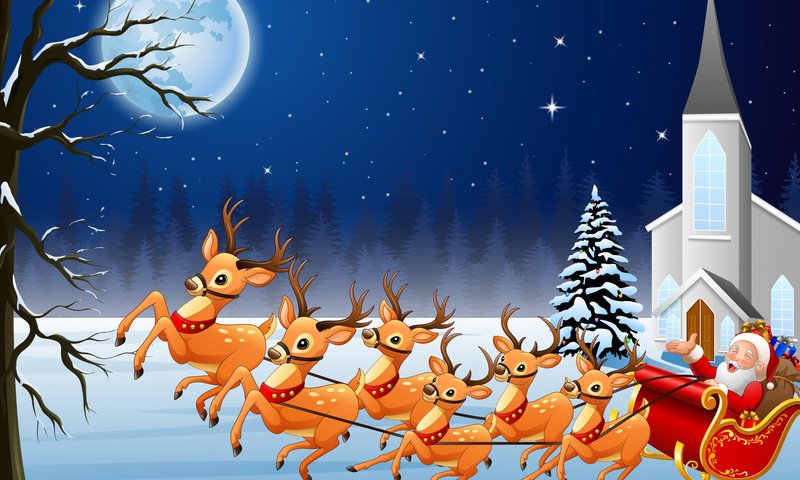 Обои новый год, санта-клаус, луна, сани, дед мороз, олени, рождество, упряжка, открытка, new year, the moon, sleigh, santa claus, deer, christmas, team, postcard разрешение 2112x1188 Загрузить