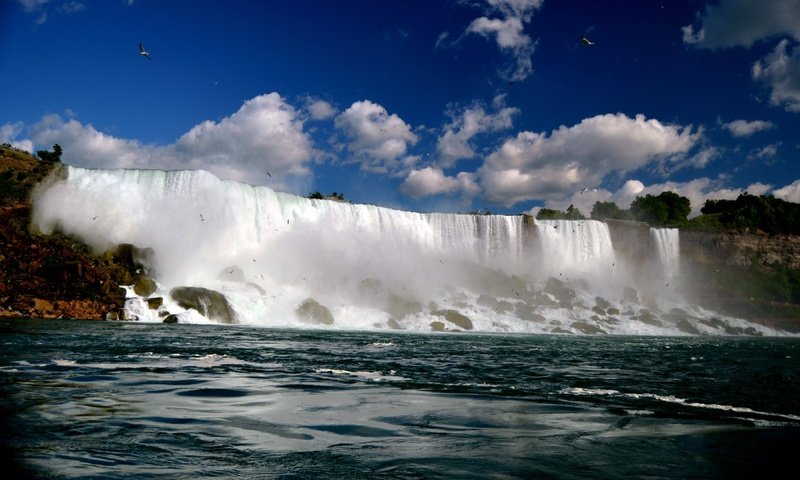 Обои небо, облака, водопад, канада, онтарио, ниагарский водопад, the sky, clouds, waterfall, canada, ontario, niagara falls разрешение 3840x2160 Загрузить