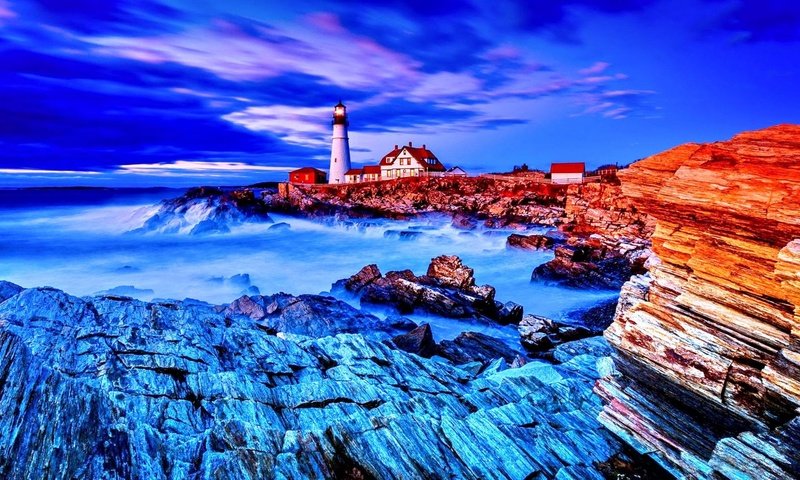 Обои камни, волны, море, маяк, stones, wave, sea, lighthouse разрешение 1920x1080 Загрузить