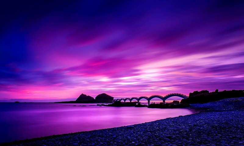 Обои мост, побережье, тайвань, восход солнца, bridge, coast, taiwan, sunrise разрешение 1920x1080 Загрузить