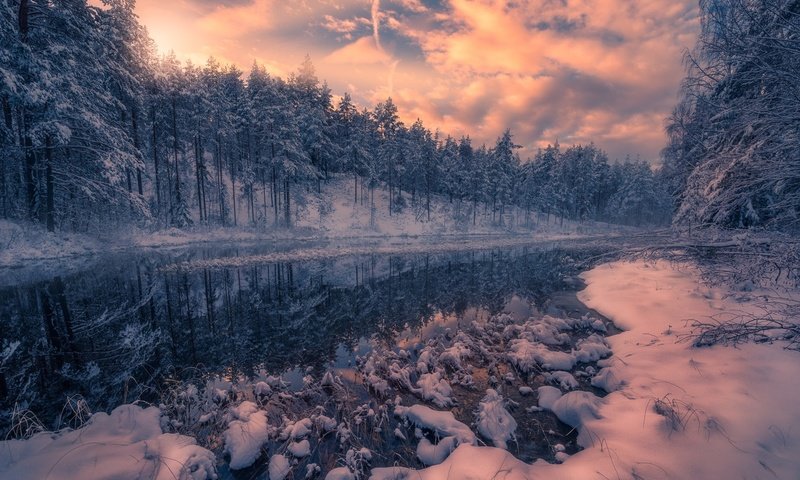 Обои река, снег, природа, лес, зима, river, snow, nature, forest, winter разрешение 1920x1080 Загрузить